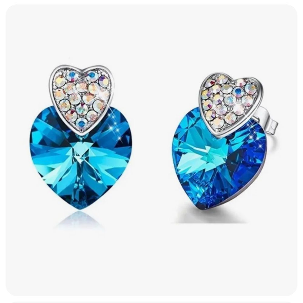 Silver Aquamarine Heart Earrings